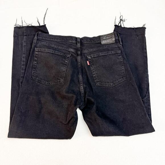 Levi's Wedgie Black Denim Button Fly Distressed Jeans Size 28 - Picture 10 of 11
